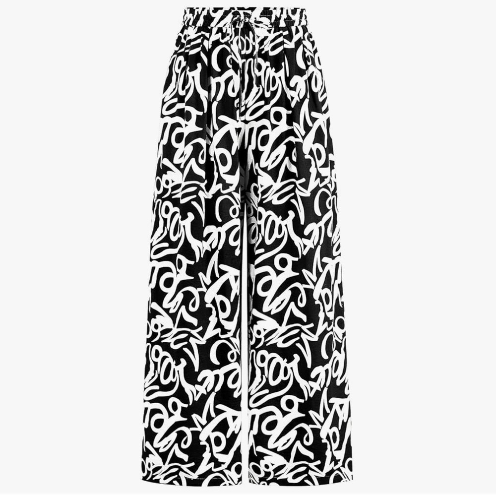 NWT! Graphic Script Palazzo Pants - Black/White, Sz XXL